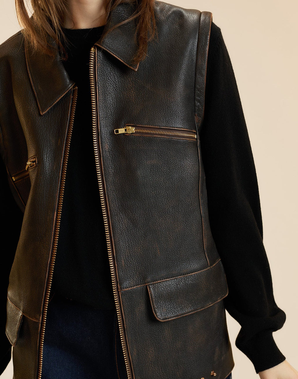 Cynthia Rowley Winona Leather Oversized Jacket - Brown