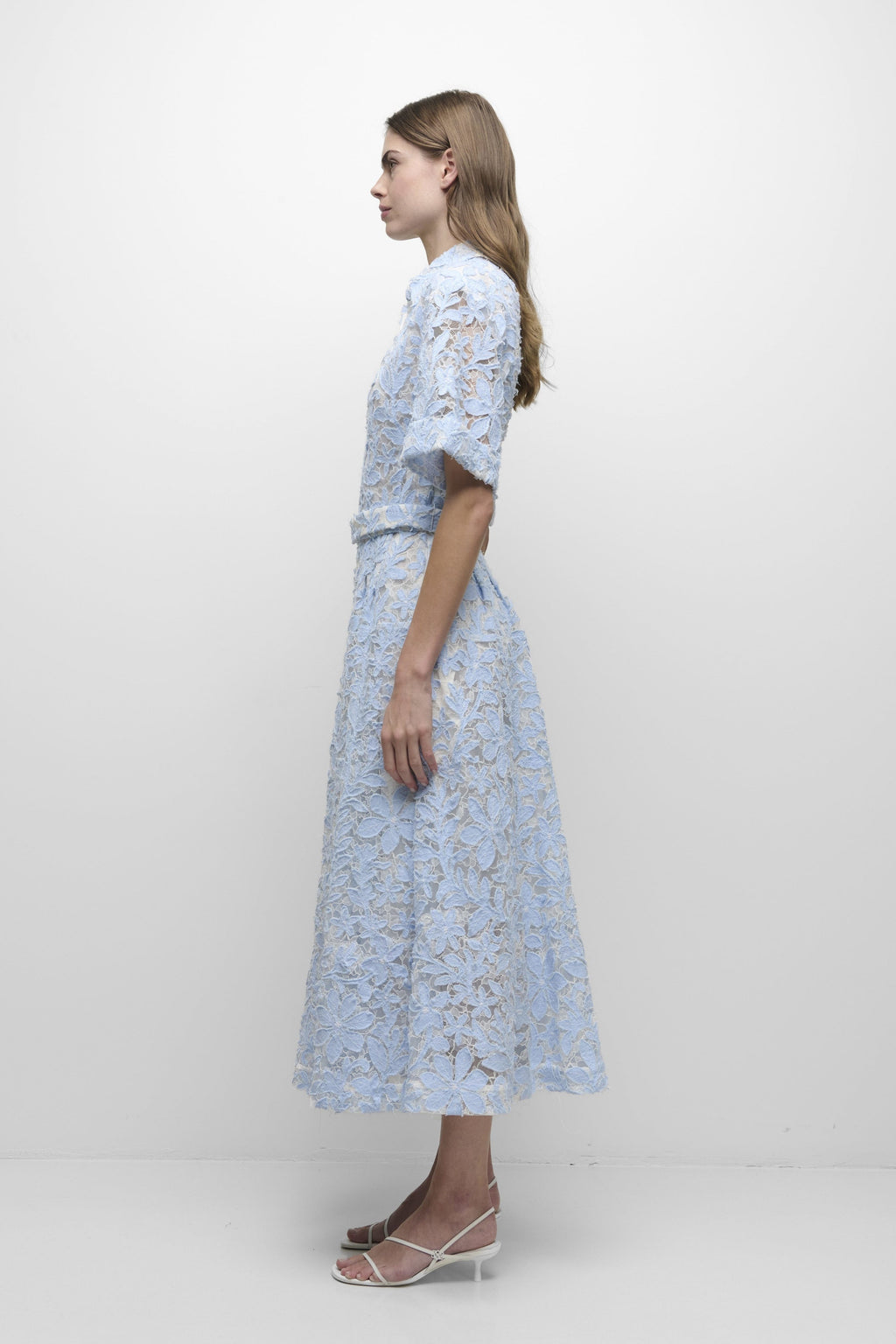 Jonathan Simkhai Deanna Short Sleeve Belted Midi Dress - Celeste Multi