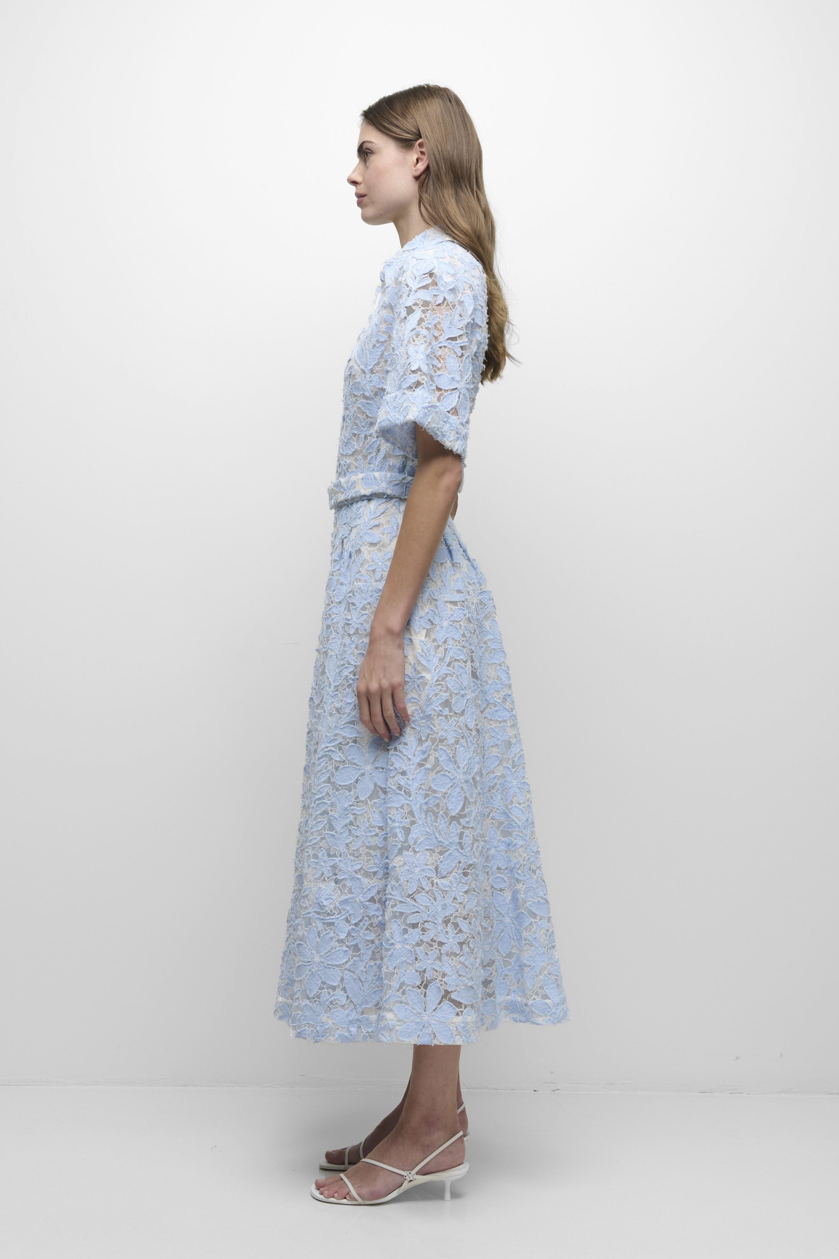 Jonathan Simkhai Deanna Short Sleeve Belted Midi Dress - Celeste Multi