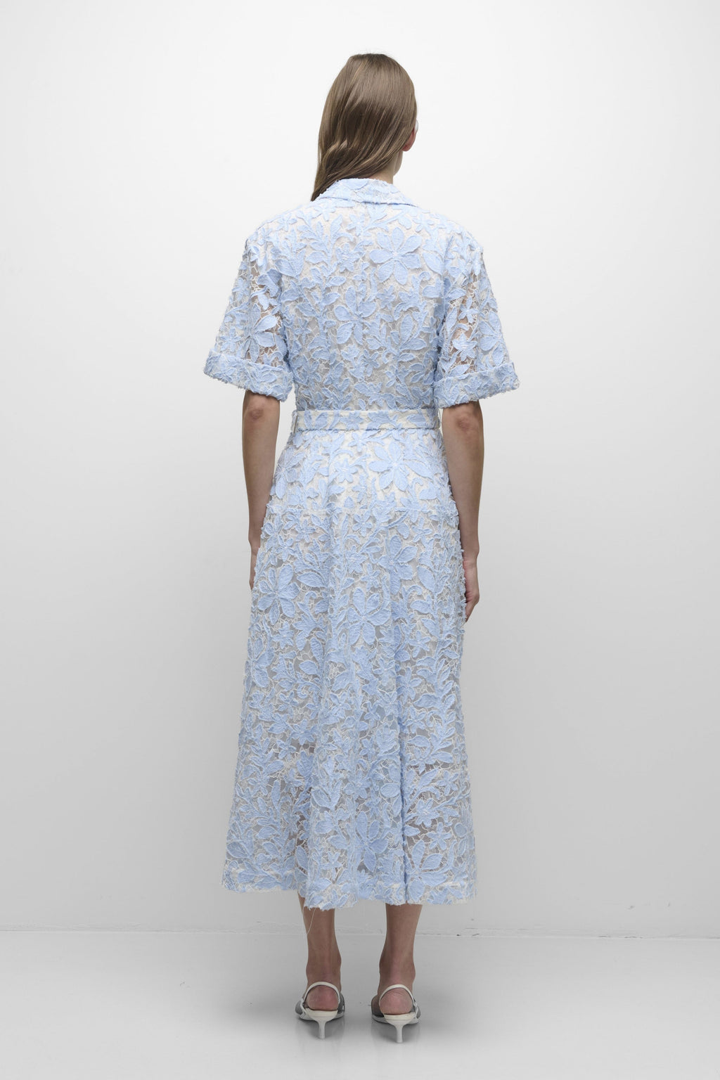 Jonathan Simkhai Deanna Short Sleeve Belted Midi Dress - Celeste Multi