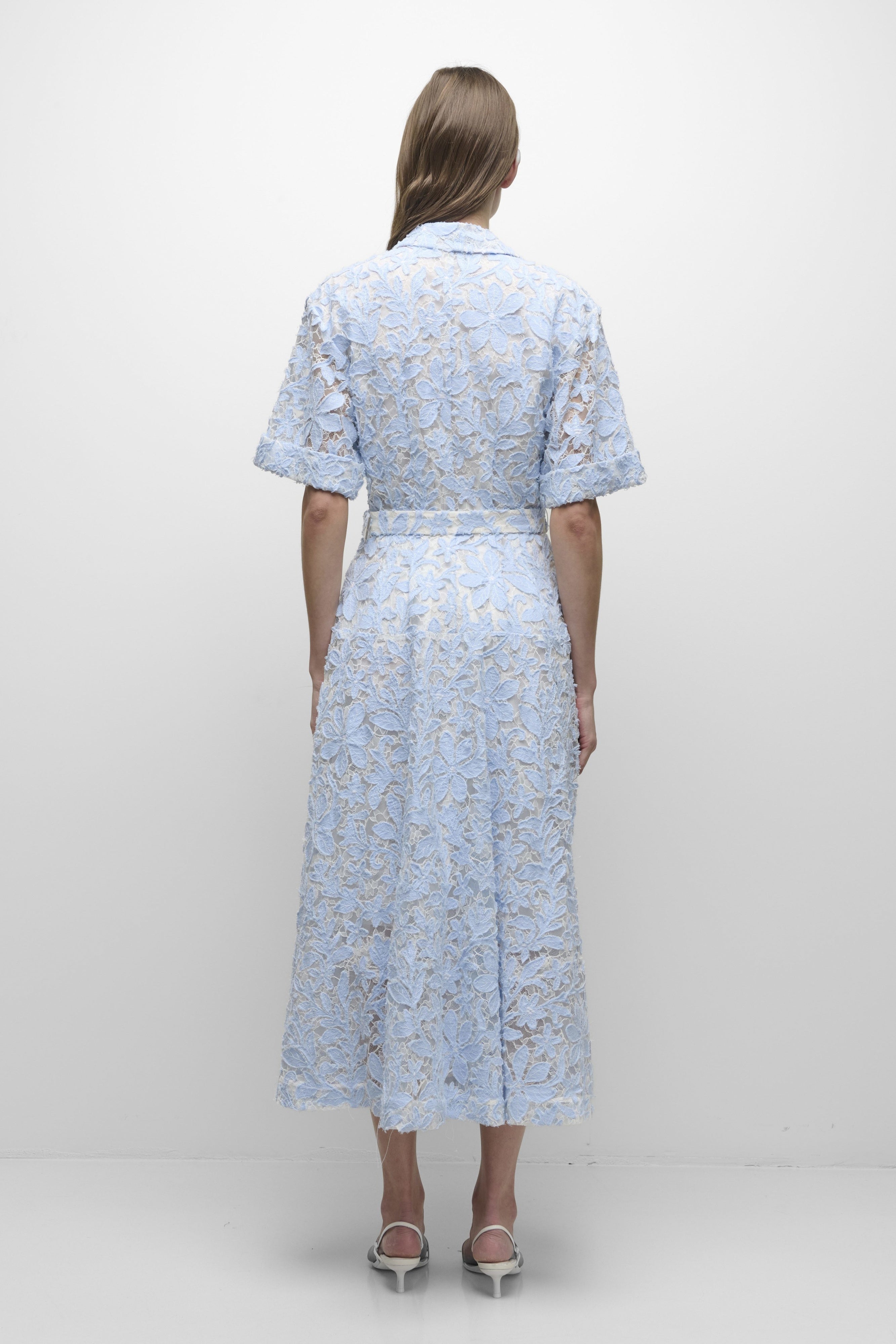 Jonathan Simkhai Deanna Short Sleeve Belted Midi Dress - Celeste Multi