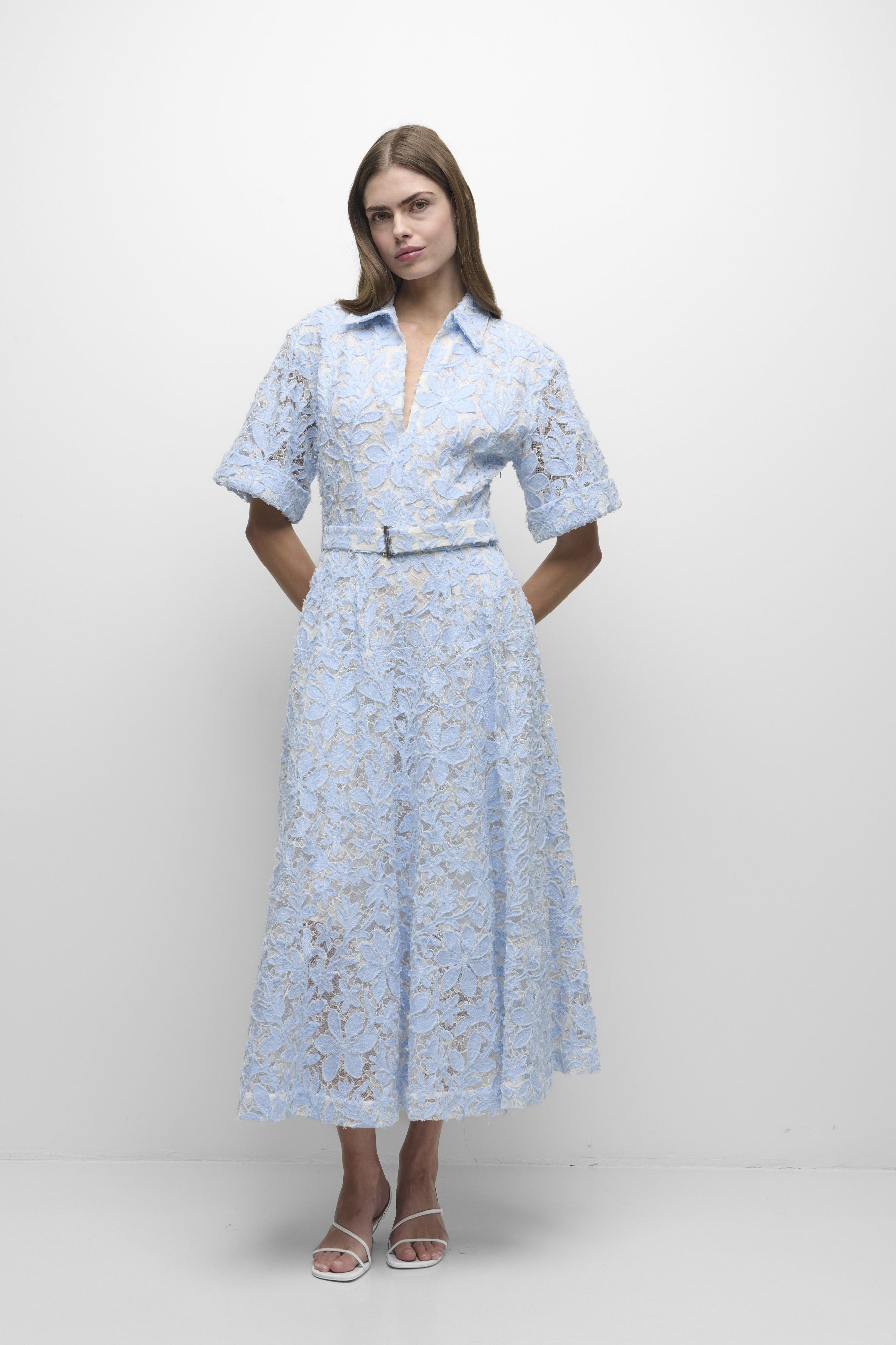 Jonathan Simkhai Deanna Short Sleeve Belted Midi Dress - Celeste Multi