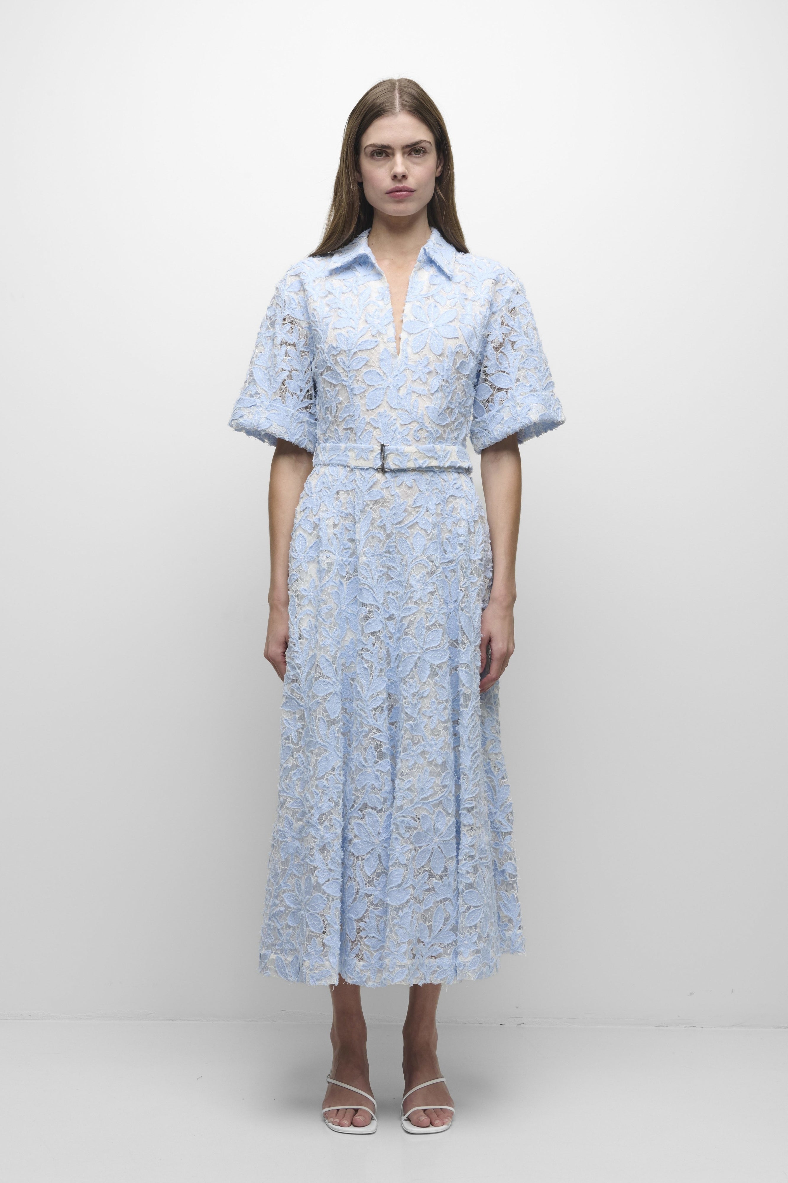 Jonathan Simkhai Deanna Short Sleeve Belted Midi Dress - Celeste Multi