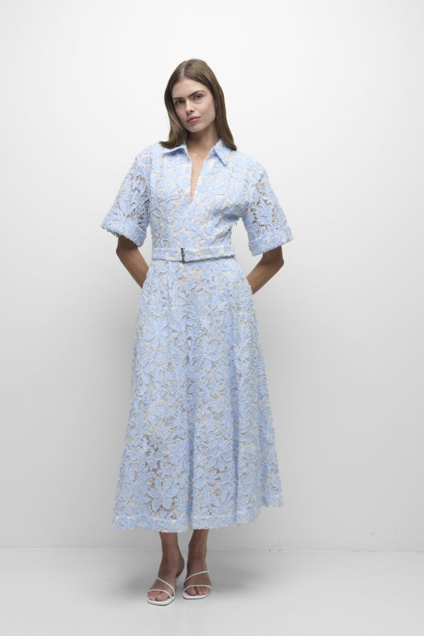 Jonathan Simkhai Deanna Short Sleeve Belted Midi Dress - Celeste Multi