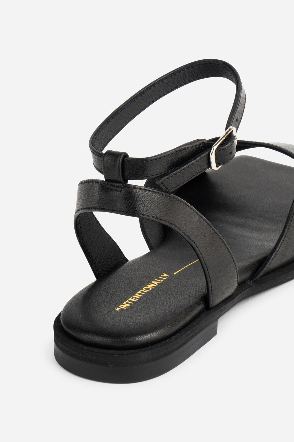 "INTENTIONALLY __________." Dive Leather Square Toe Sandal - Black