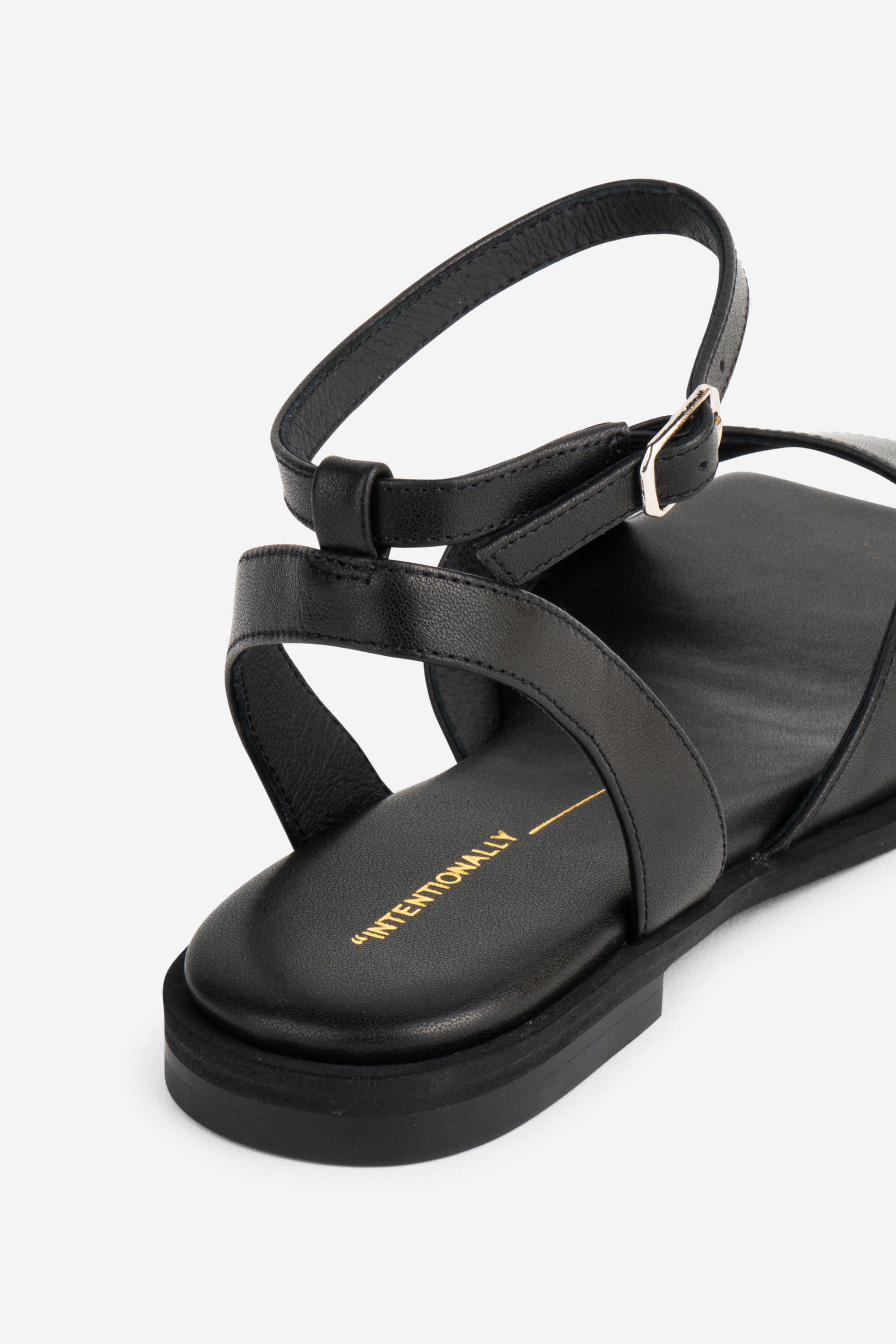 "INTENTIONALLY __________." Dive Leather Square Toe Sandal - Black