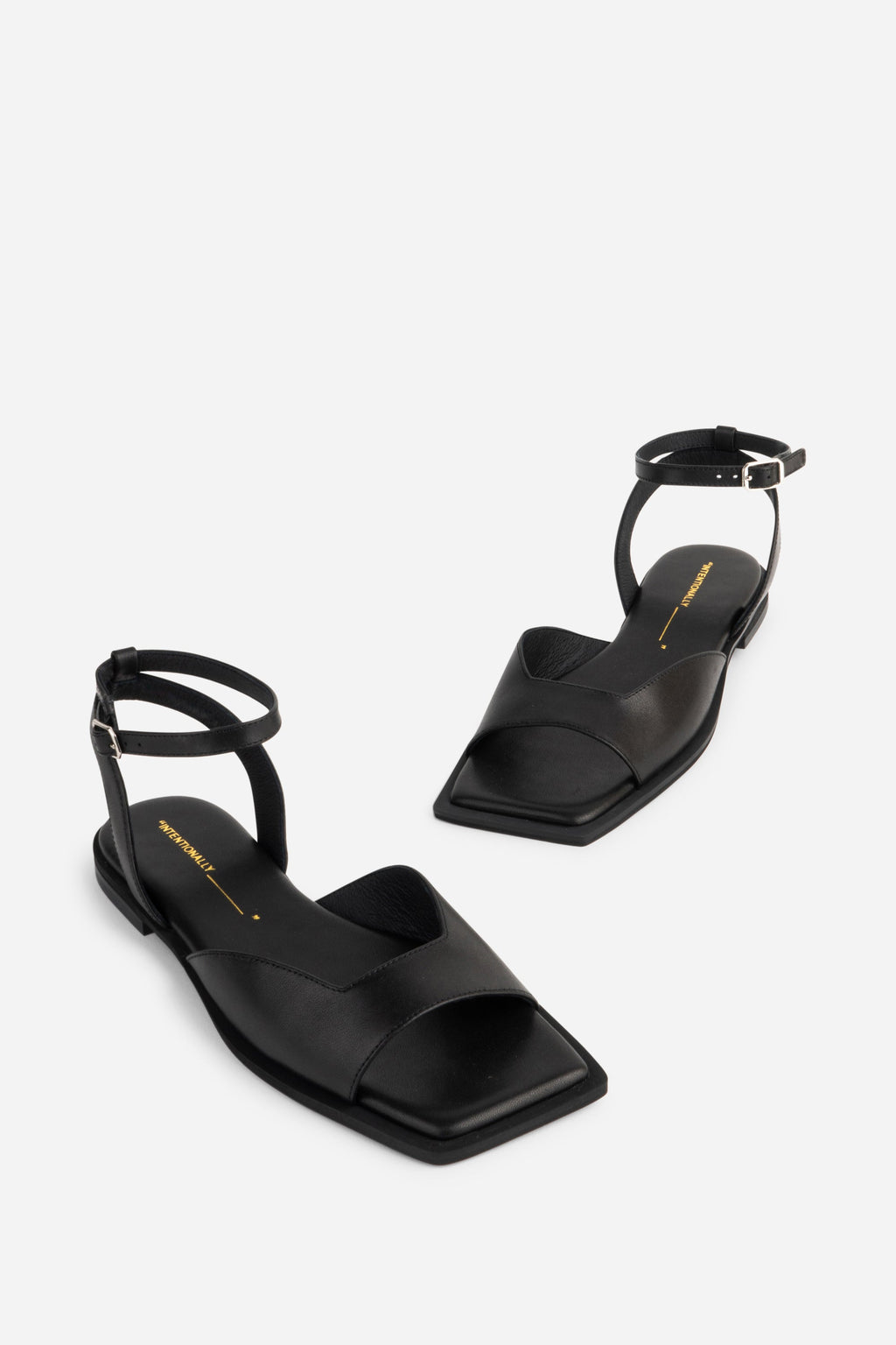 "INTENTIONALLY __________." Dive Leather Square Toe Sandal - Black