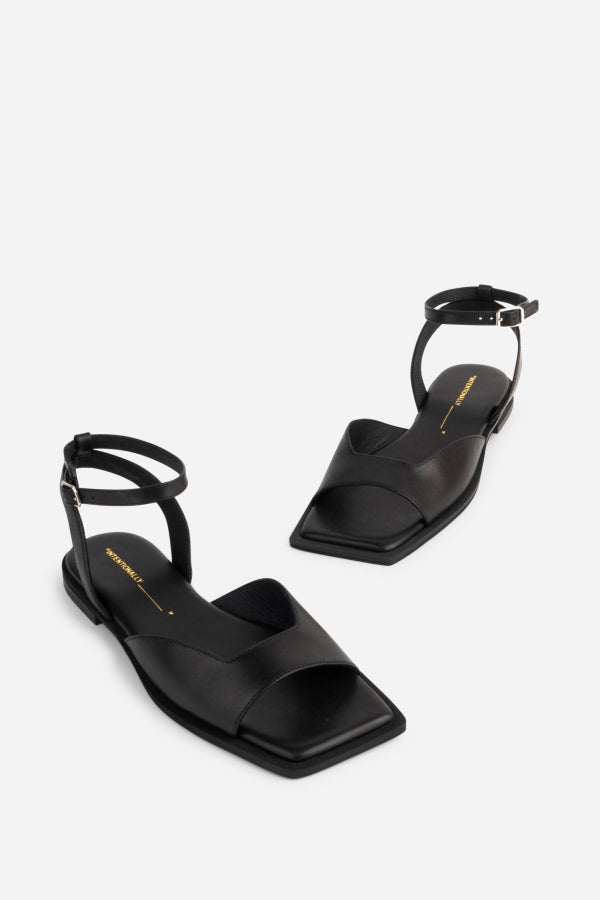 "INTENTIONALLY __________." Dive Leather Square Toe Sandal - Black