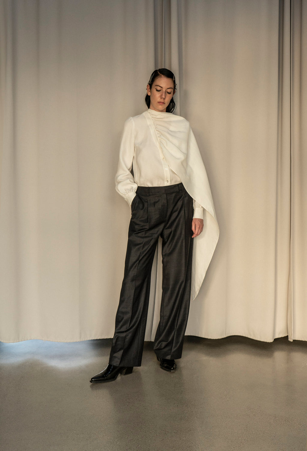 K M by L A N G E Dnipro Long Tie Blouse - White