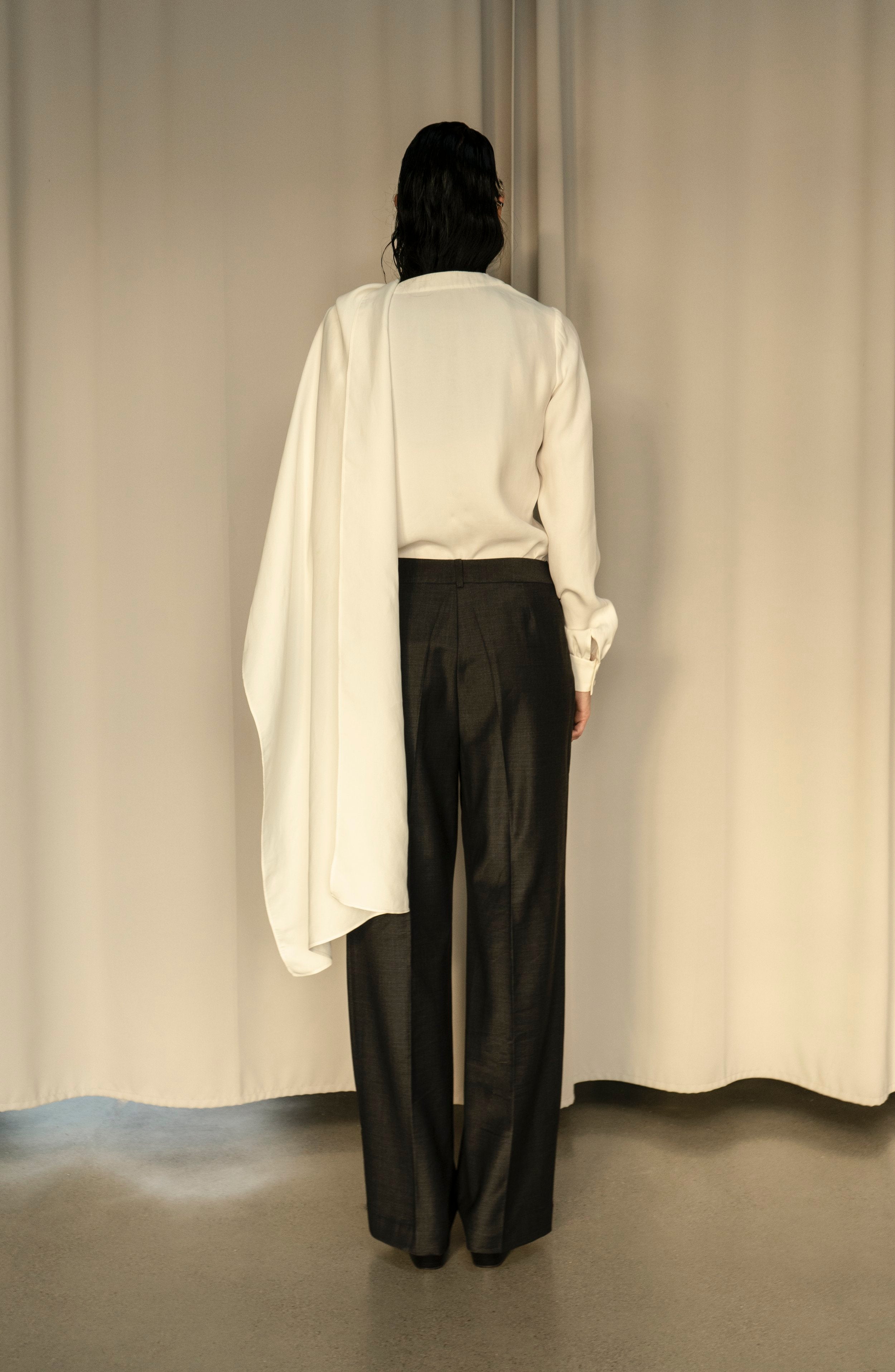 K M by L A N G E Dnipro Long Tie Blouse - White