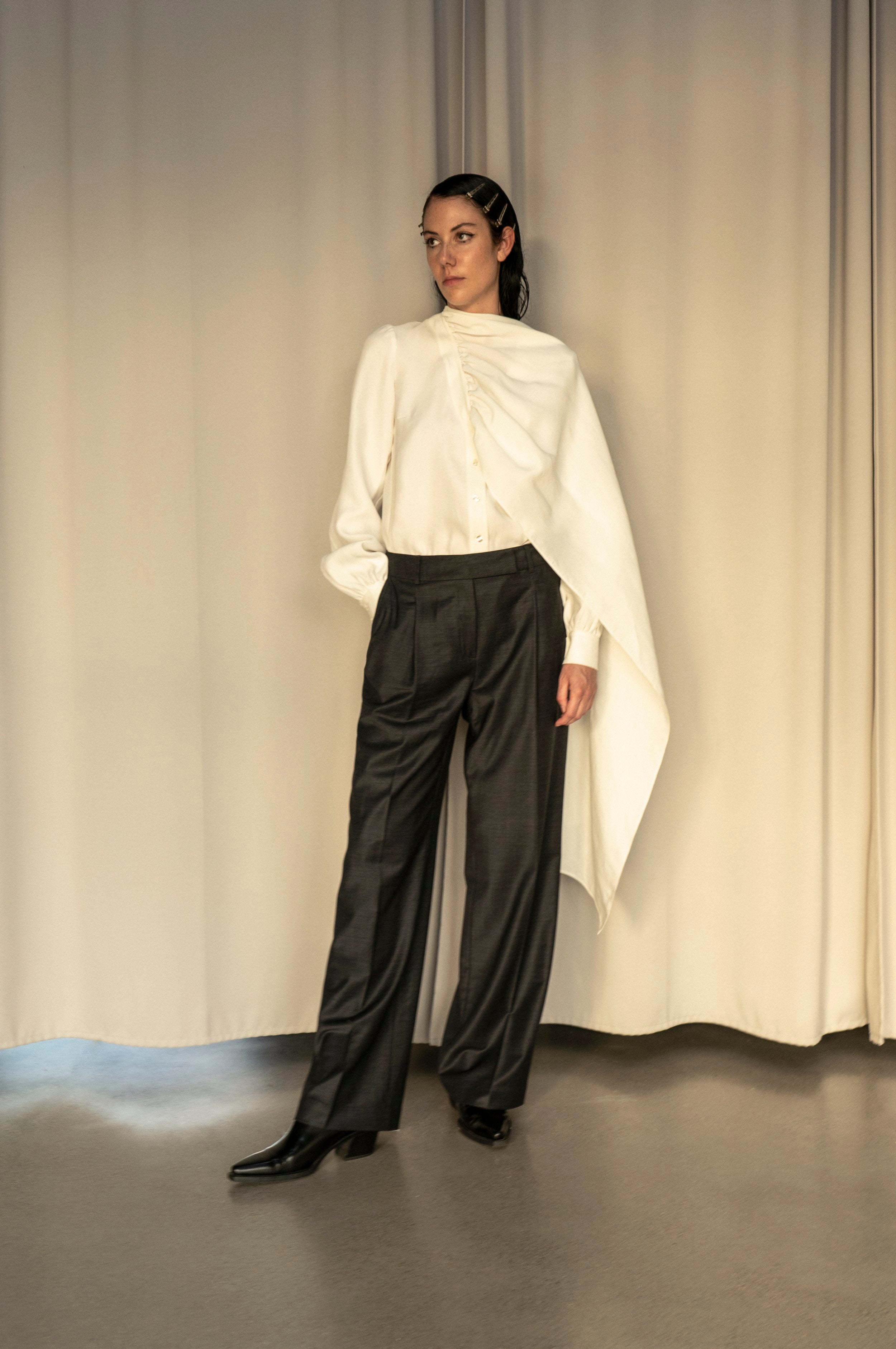 K M by L A N G E Dnipro Long Tie Blouse - White