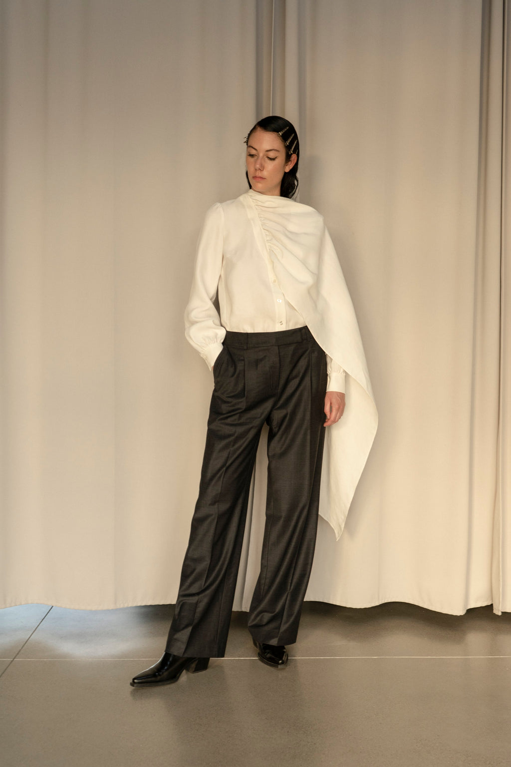 K M by L A N G E Dnipro Long Tie Blouse - White