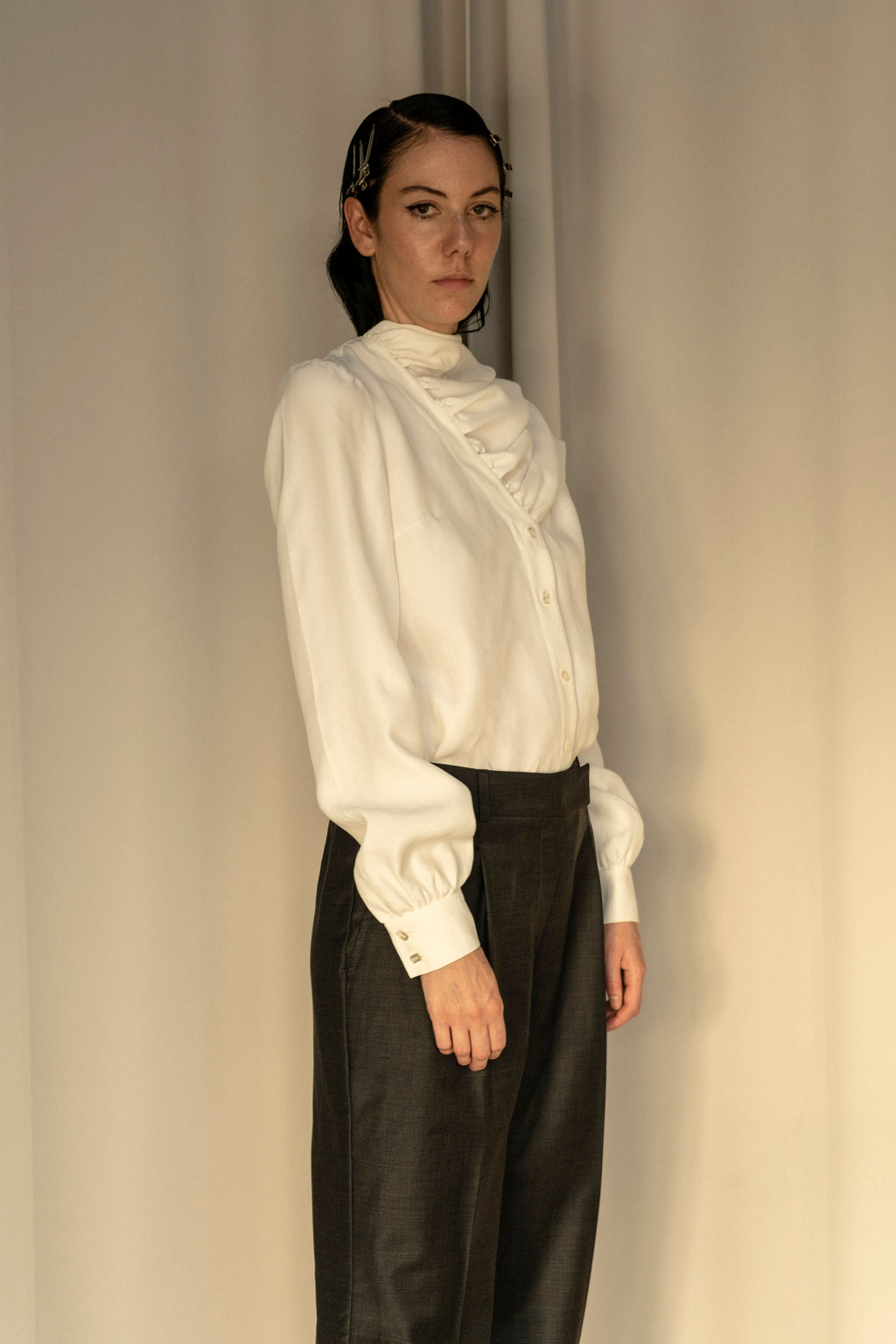 K M by L A N G E Dnipro Long Tie Blouse - White