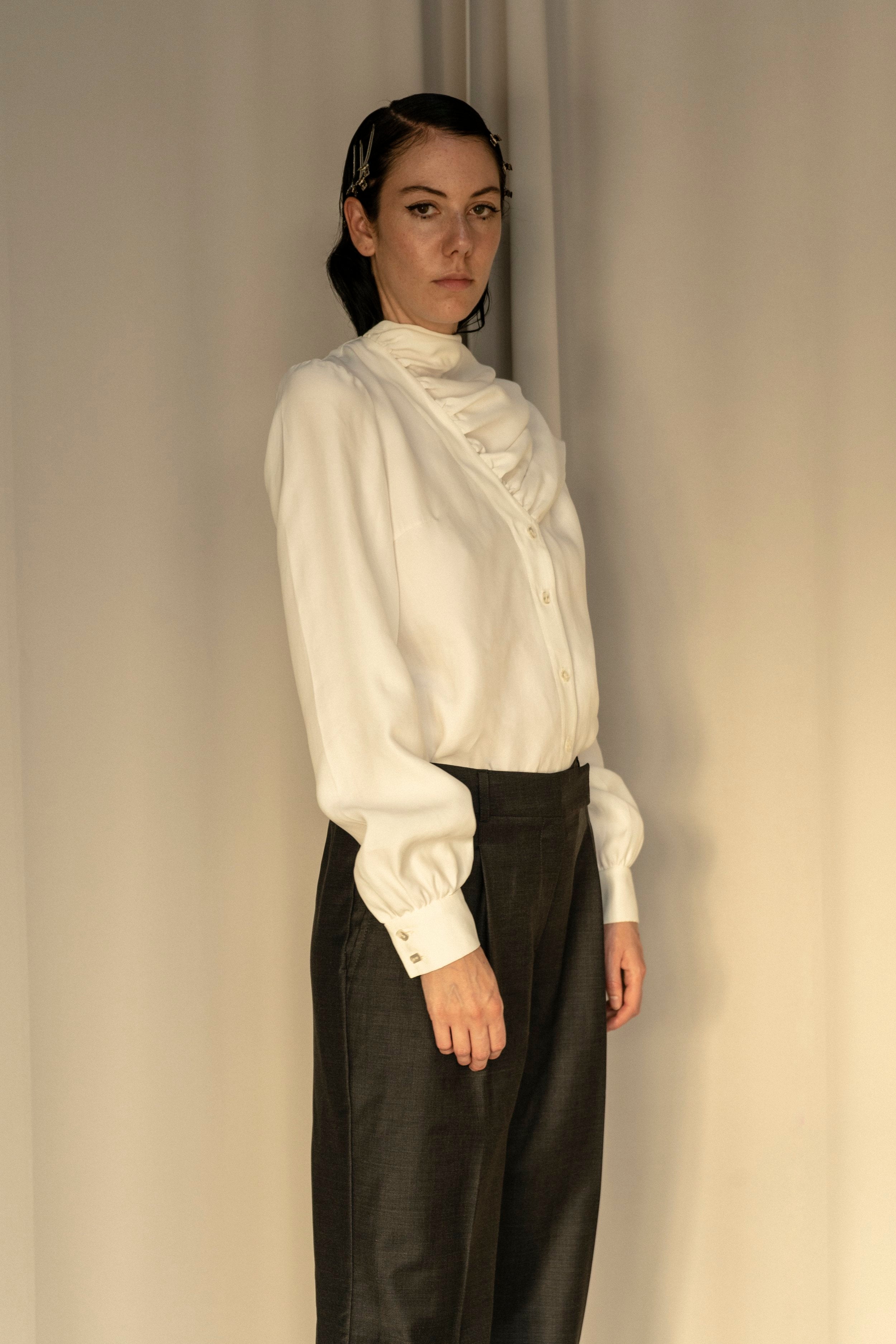 K M by L A N G E Dnipro Long Tie Blouse - White
