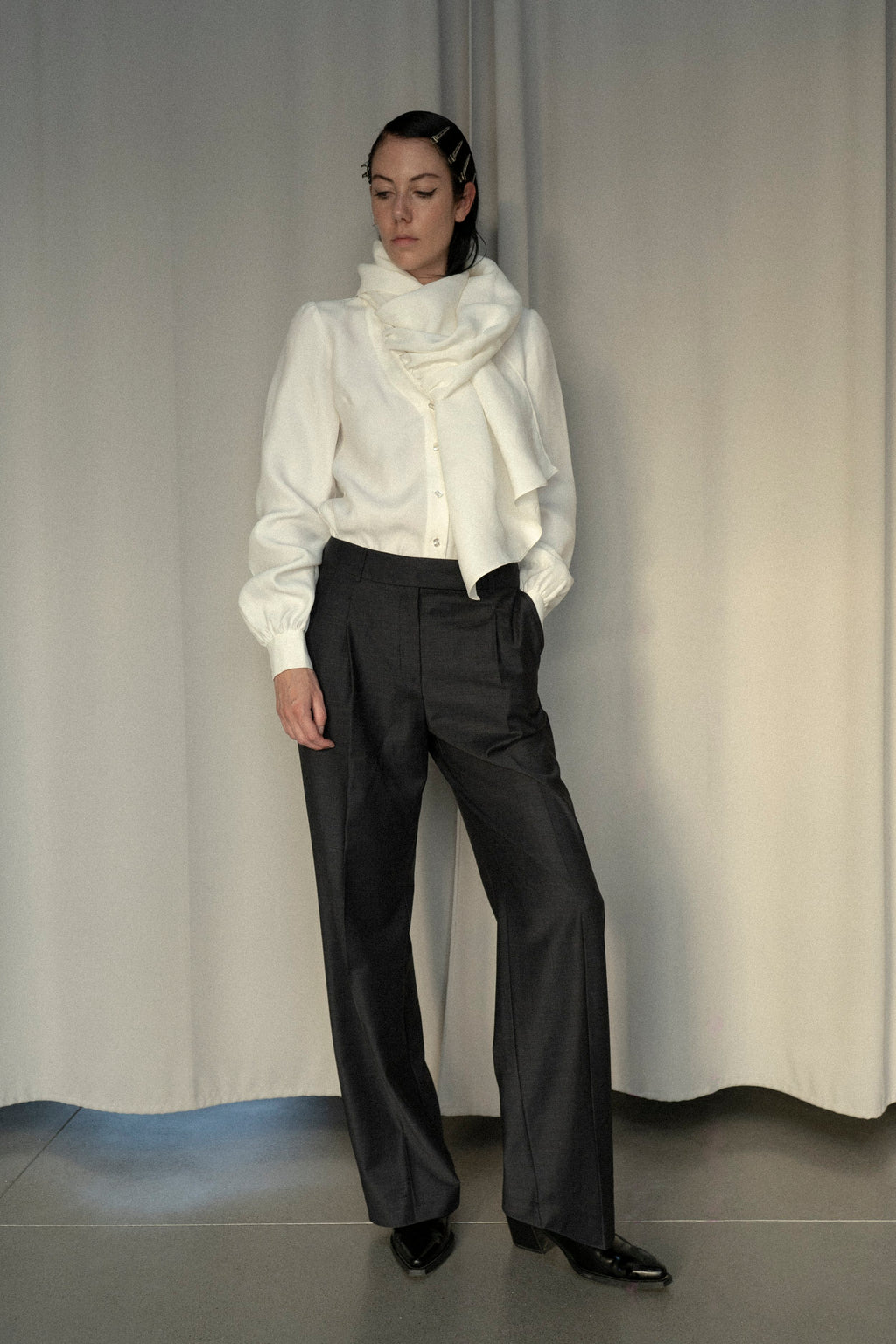 K M by L A N G E Dnipro Long Tie Blouse - White