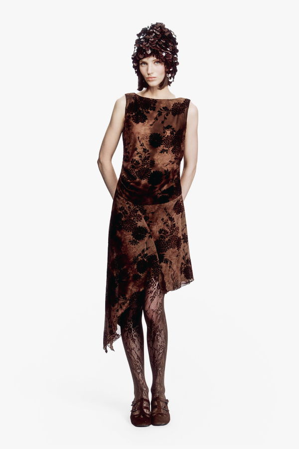 Anna Sui Dahlia Tulle Knit Asymmetrical Dress