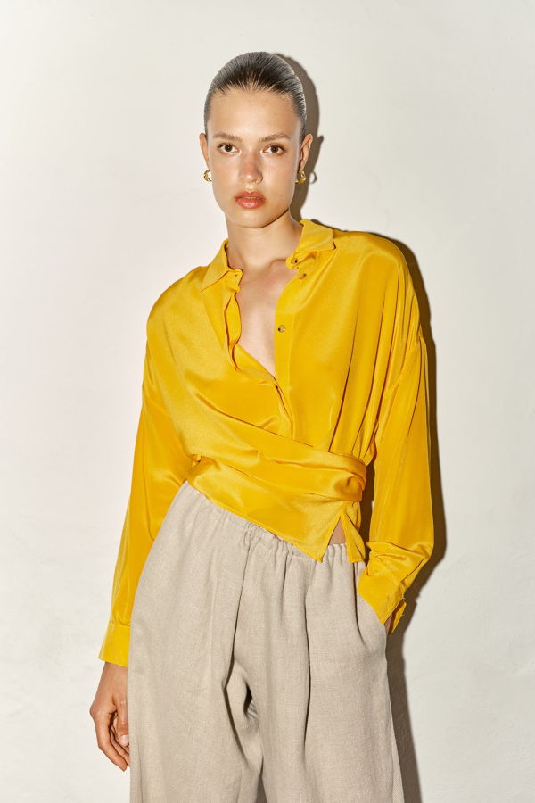 Datura Silk Lola Blouse - Citric Orange