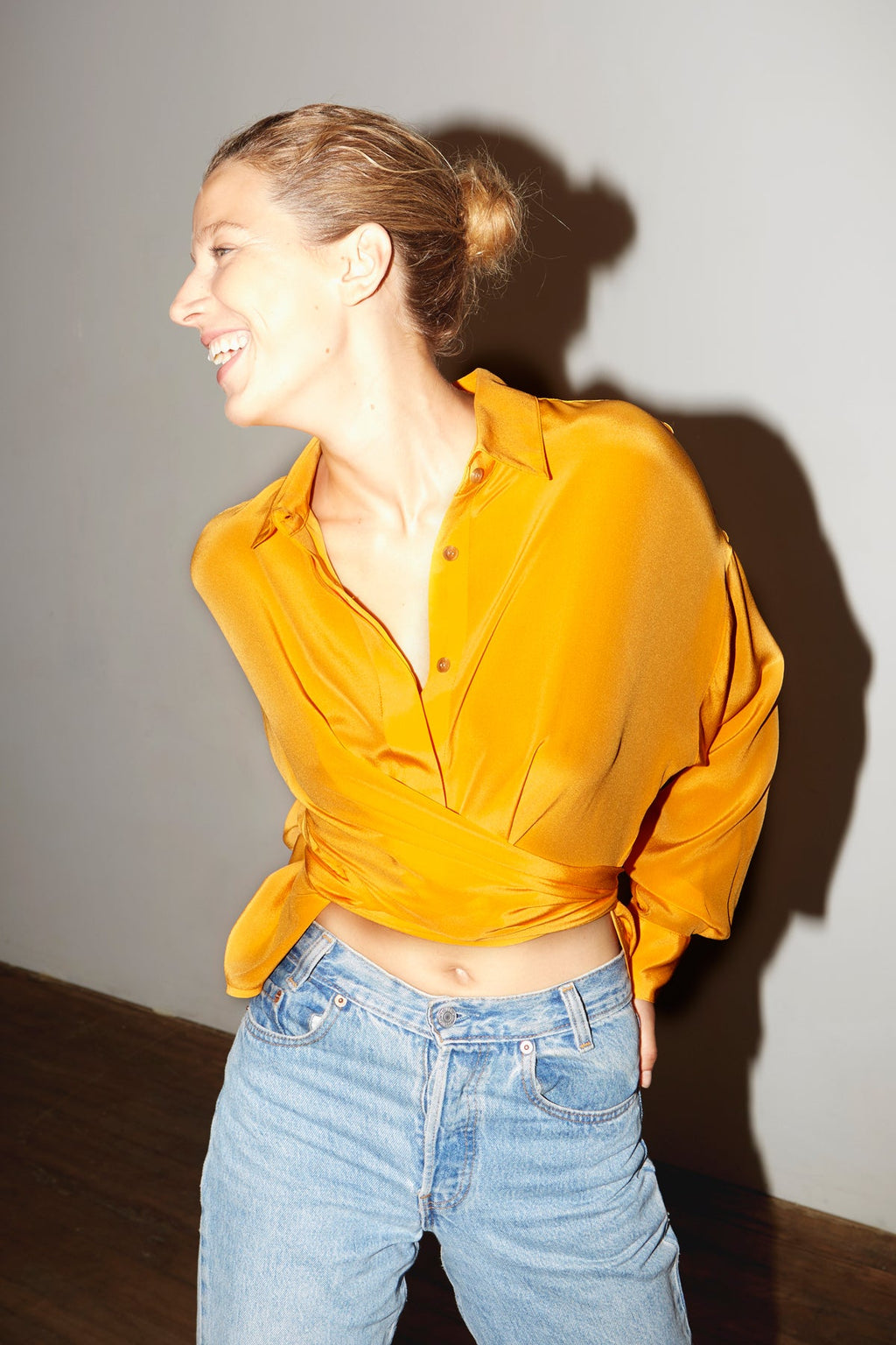 Datura Silk Lola Blouse - Citric Orange