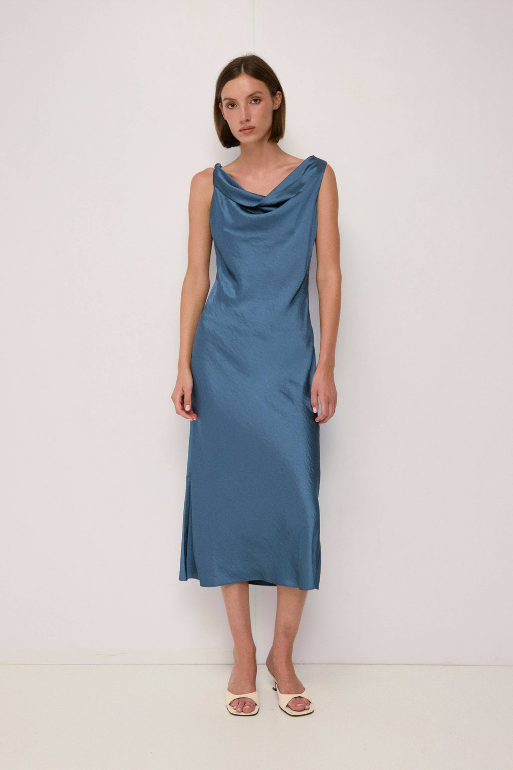 Mod Ref Elowen Cowl Neck Crushed Satin Midi Dress