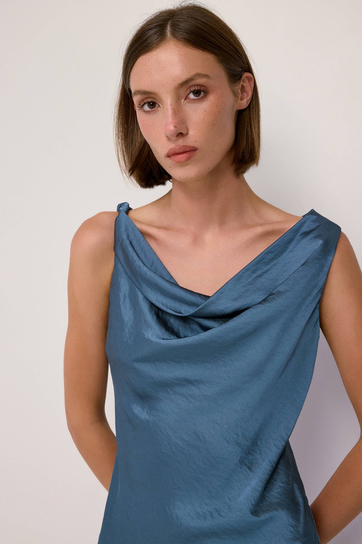 Mod Ref Elowen Cowl Neck Crushed Satin Midi Dress