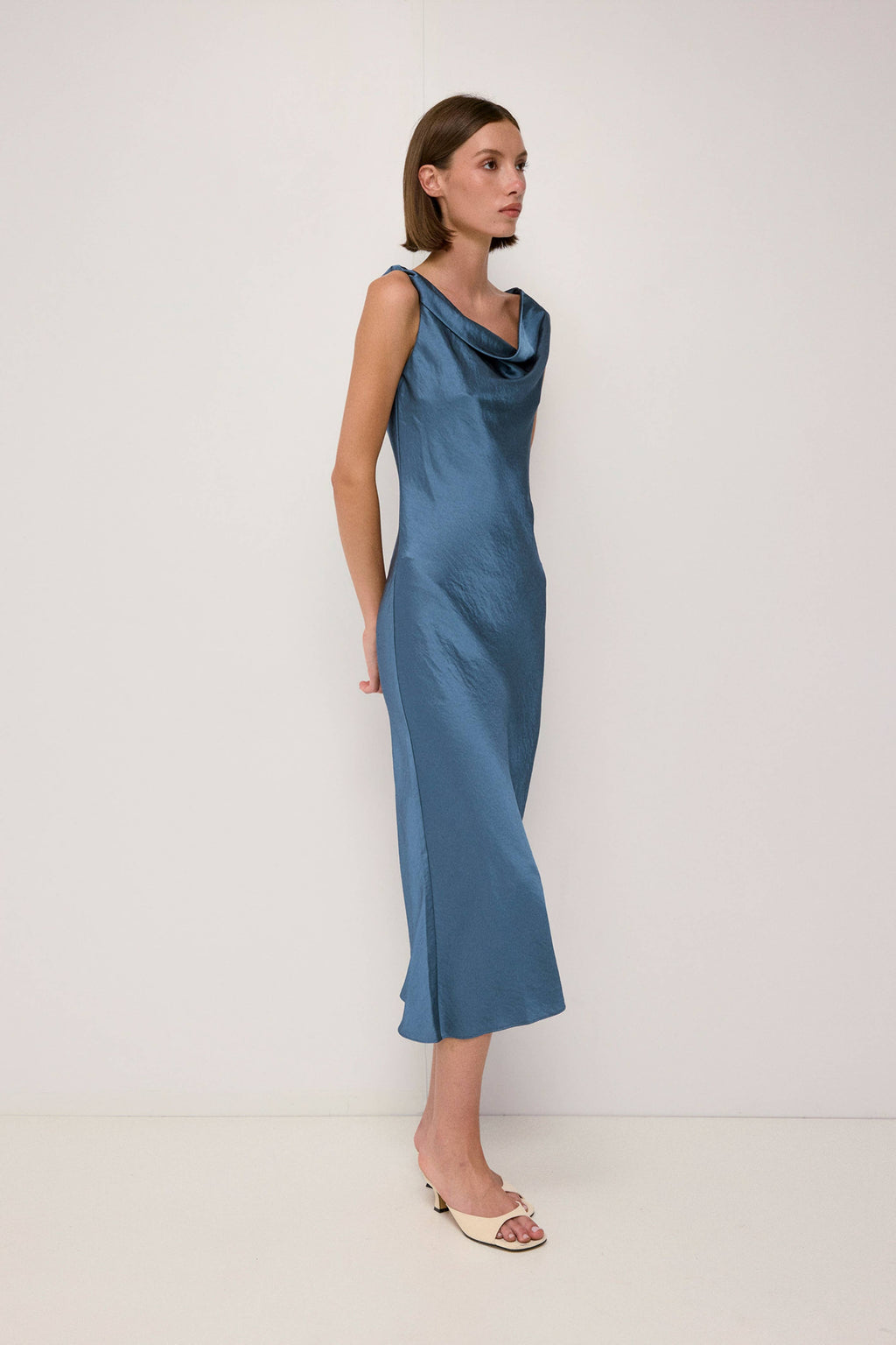 Mod Ref Elowen Cowl Neck Crushed Satin Midi Dress