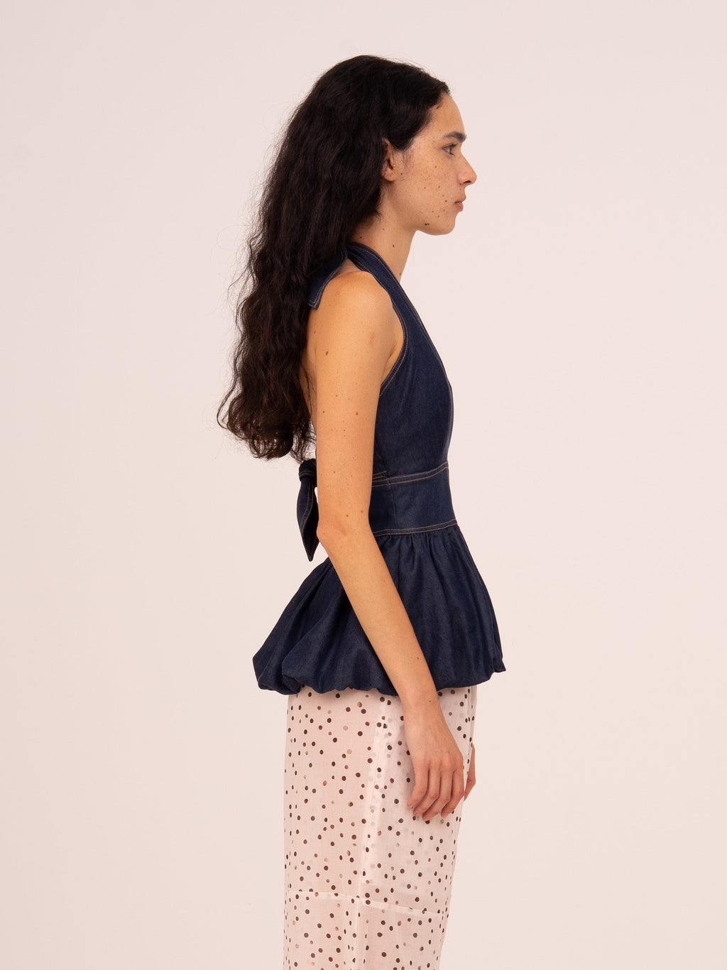 Carmensays Denim Balloon Halter Top - Fawn