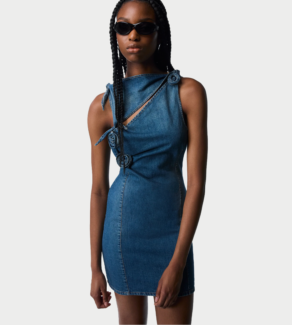Coperni Denim Flower Mini Dress - Blue