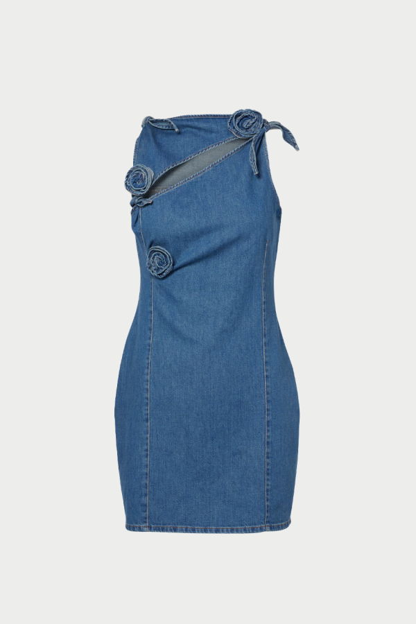 Coperni Denim Flower Mini Dress - Blue