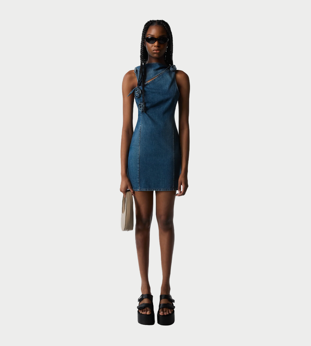 Coperni Denim Flower Mini Dress - Blue
