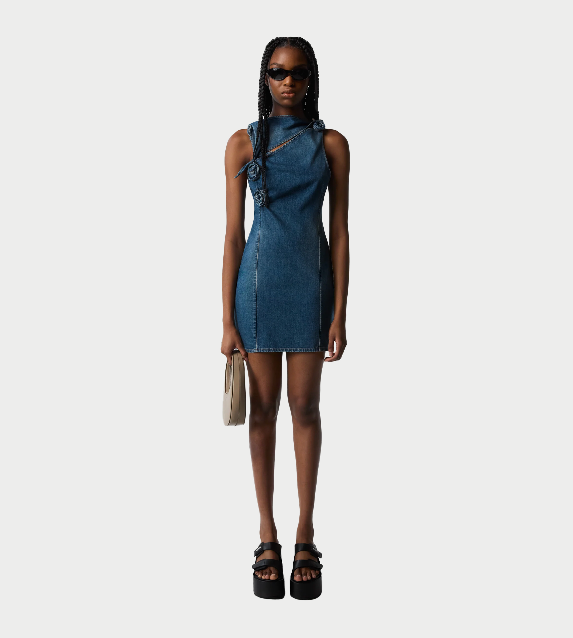 Coperni Denim Flower Mini Dress - Blue