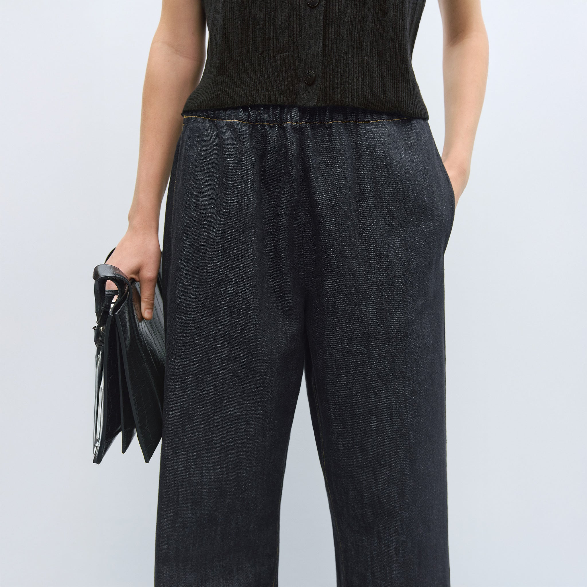 Cordera Denim Relaxed Pants - Black
