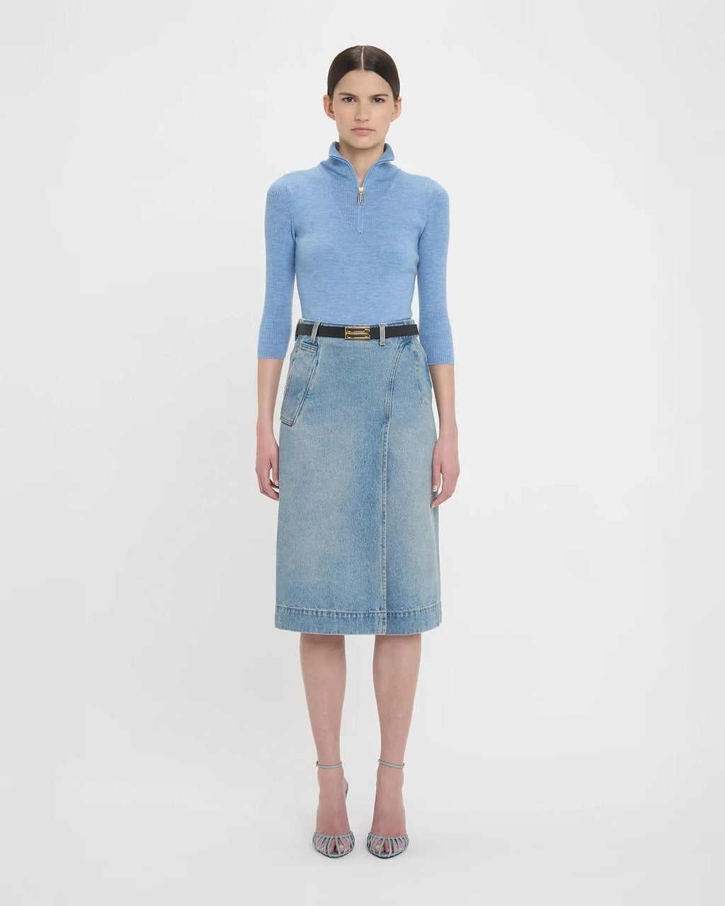 Victoria Beckham Denim Wrap Detail Skirt - Pale Blue Wash