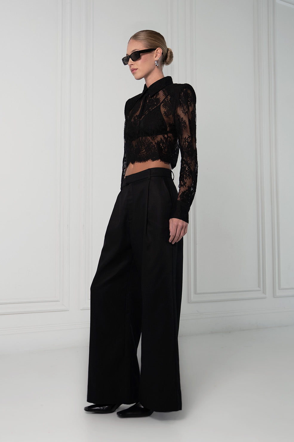 Parentezi Desme Lace Polo Top - Black