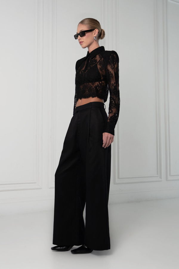 Parentezi Desme Lace Polo Top - Black