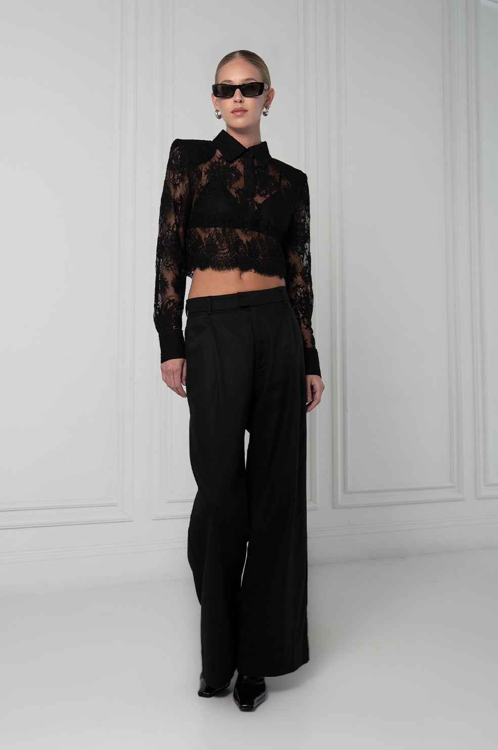 Parentezi Desme Lace Polo Top - Black