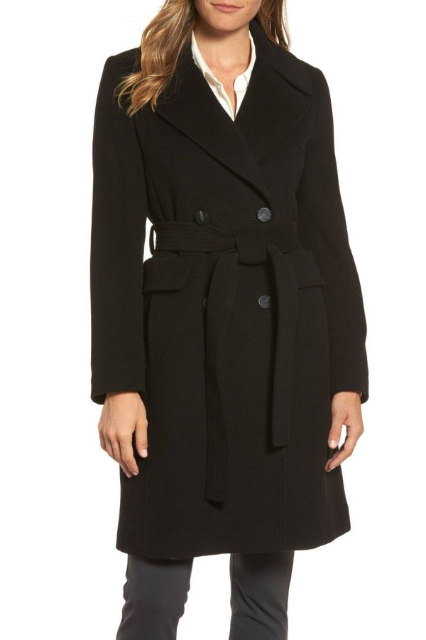 Diane von Furstenberg Double Breasted Tie Waist Wool Coat - Black