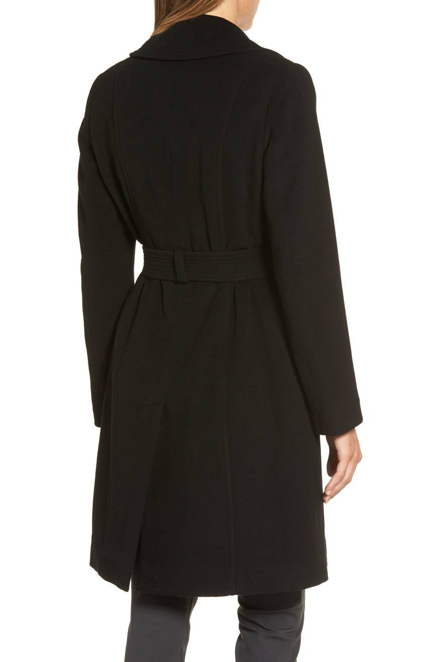 Diane von Furstenberg Double Breasted Tie Waist Wool Coat - Black