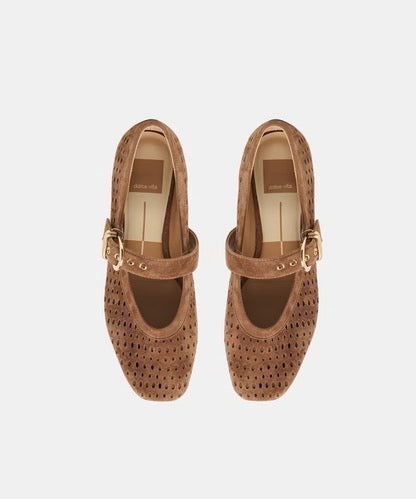 Dolce Vita Mikela Perforated Suede Ballet Flats - Cocoa