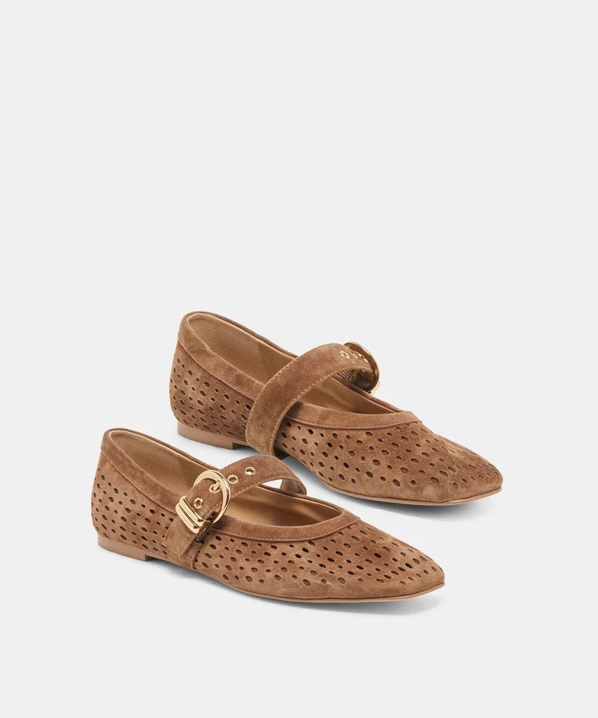 Dolce Vita Mikela Perforated Suede Ballet Flats - Cocoa