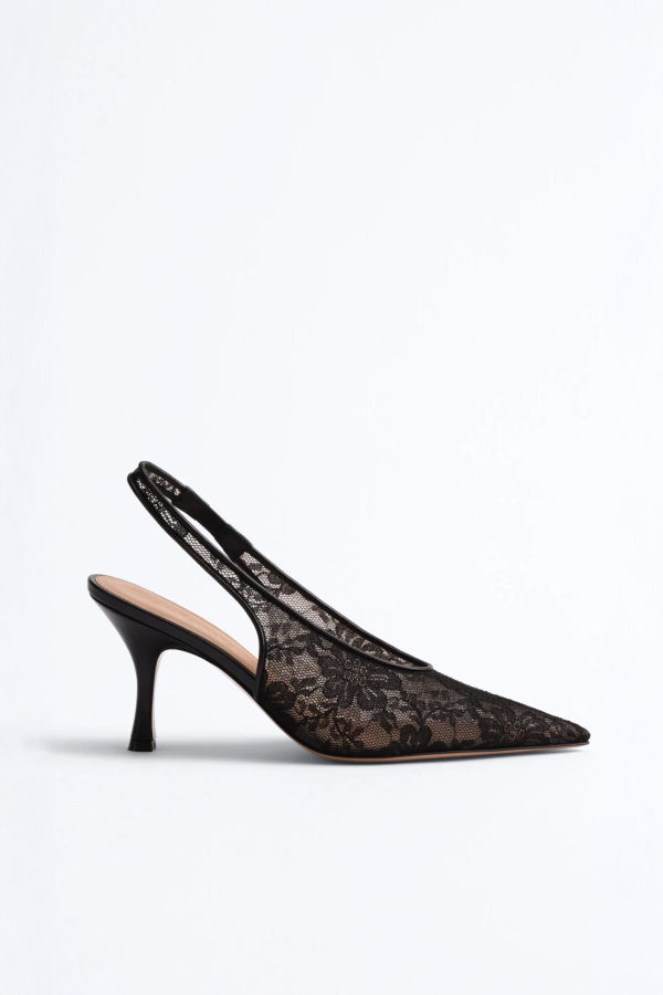 Kolane Dolly Lace Slingbacks - Black