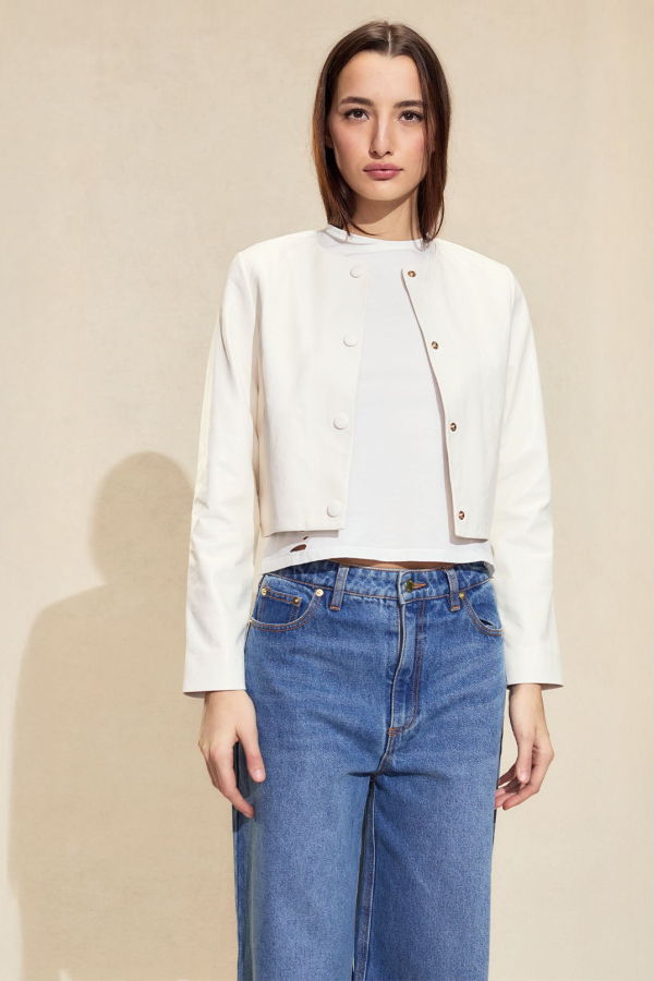 Cynthia Rowley Downtown Cropped Leather Jacket - Off White