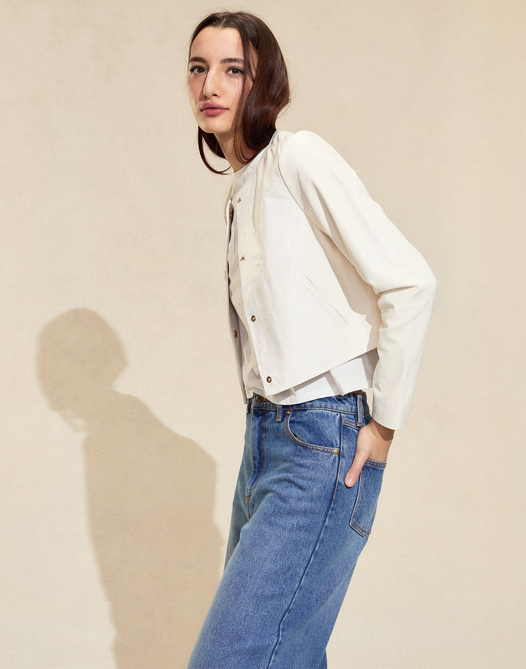 Cynthia Rowley Downtown Cropped Leather Jacket - Off White