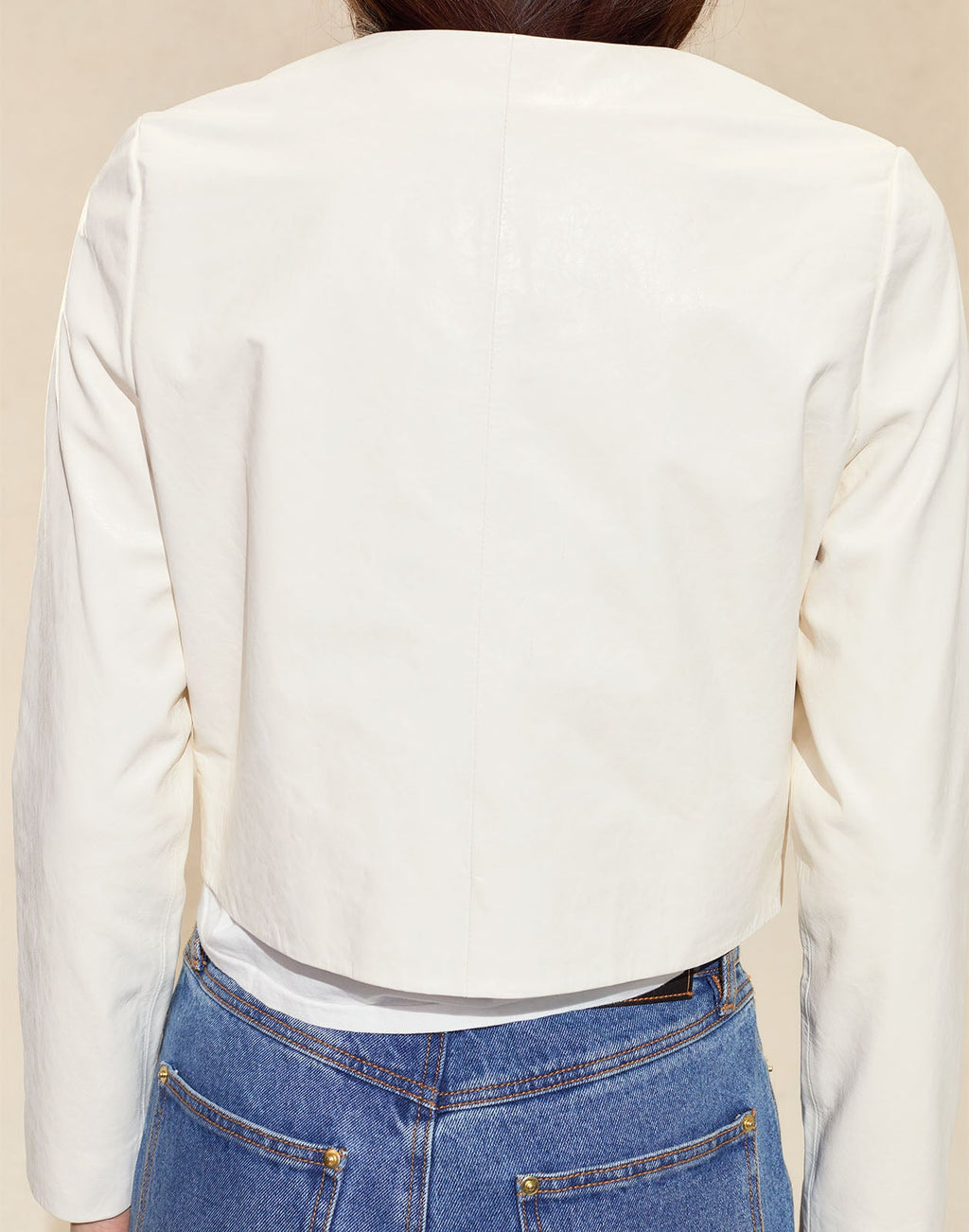 Cynthia Rowley Downtown Cropped Leather Jacket - Off White
