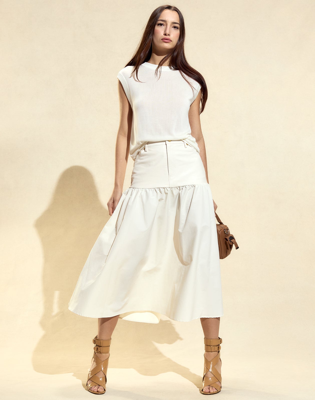 Cynthia Rowley Downtown Leather Nylon Skirt - Off White