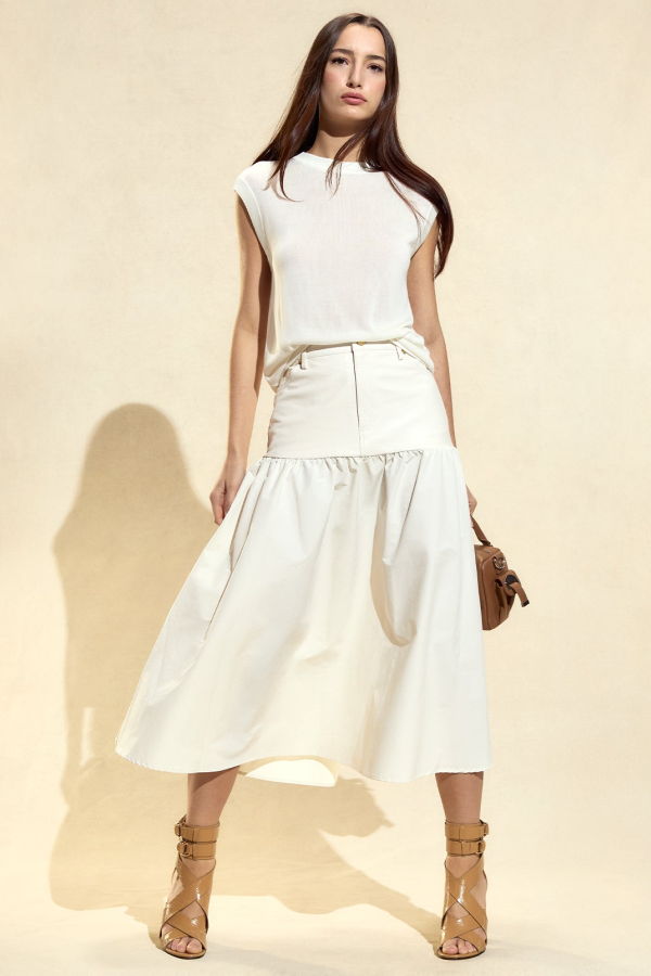 Cynthia Rowley Downtown Leather Nylon Skirt - Off White