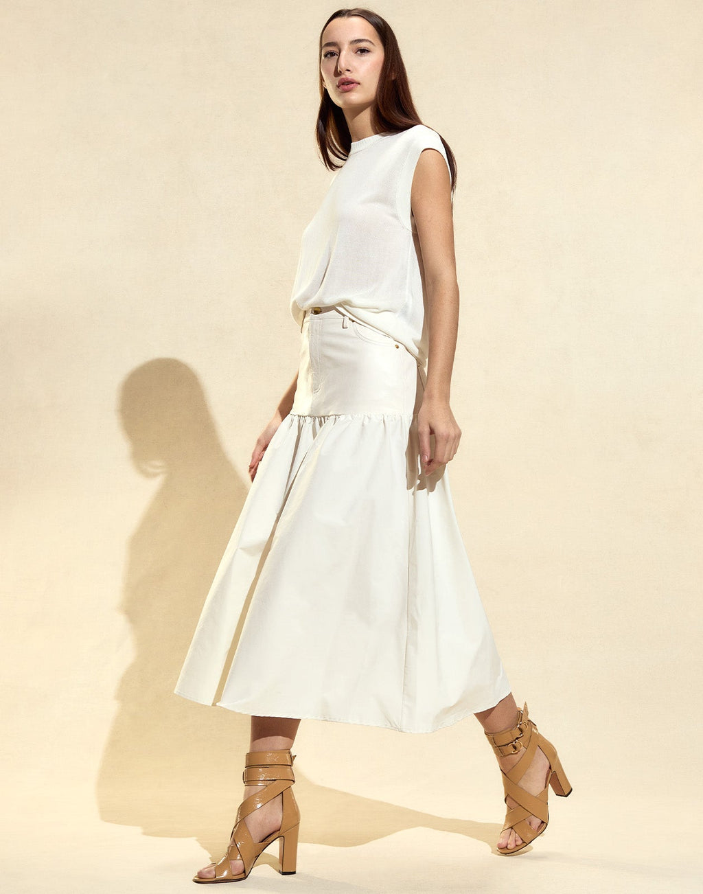 Cynthia Rowley Downtown Leather Nylon Skirt - Off White