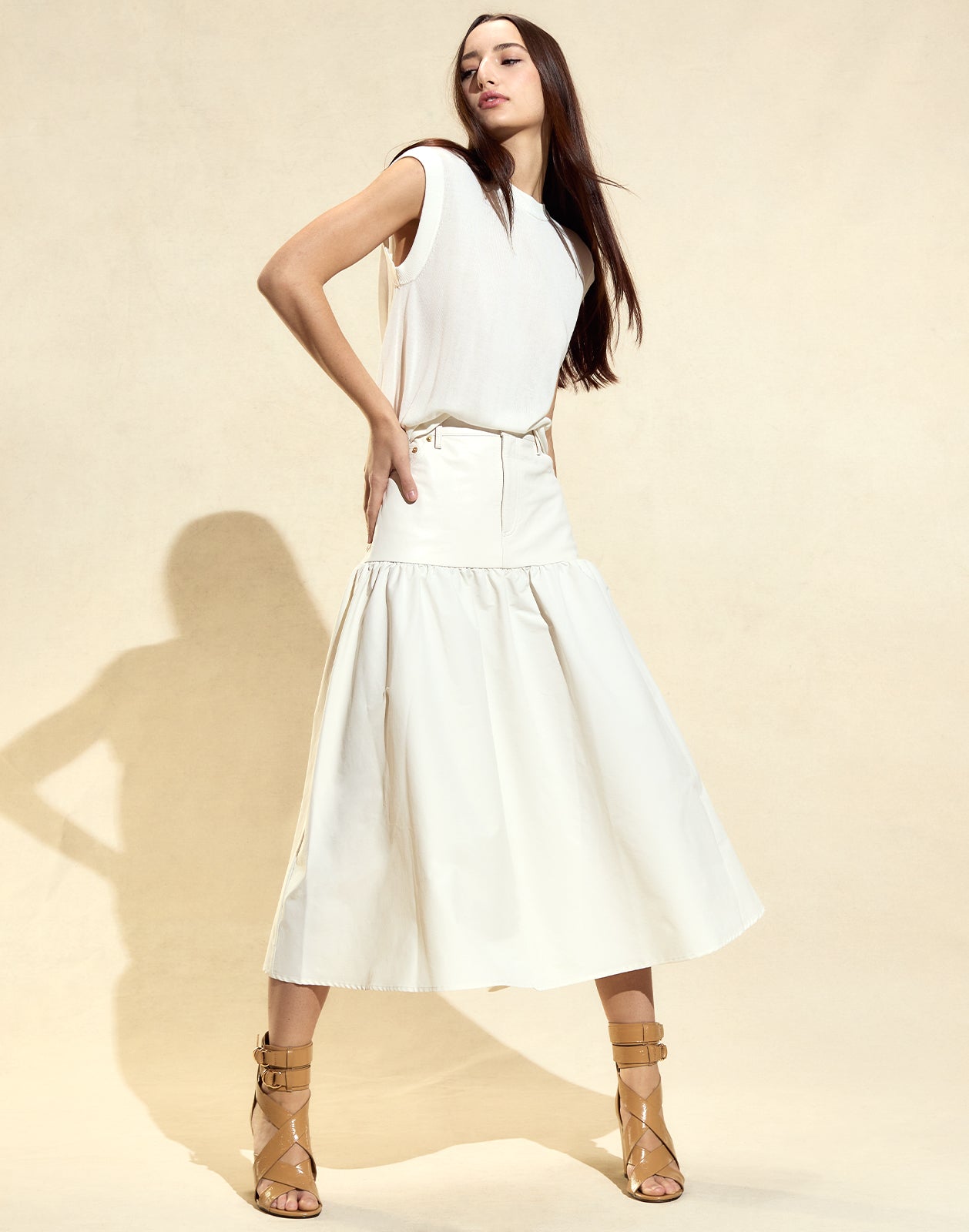 Cynthia Rowley Downtown Leather Nylon Skirt - Off White