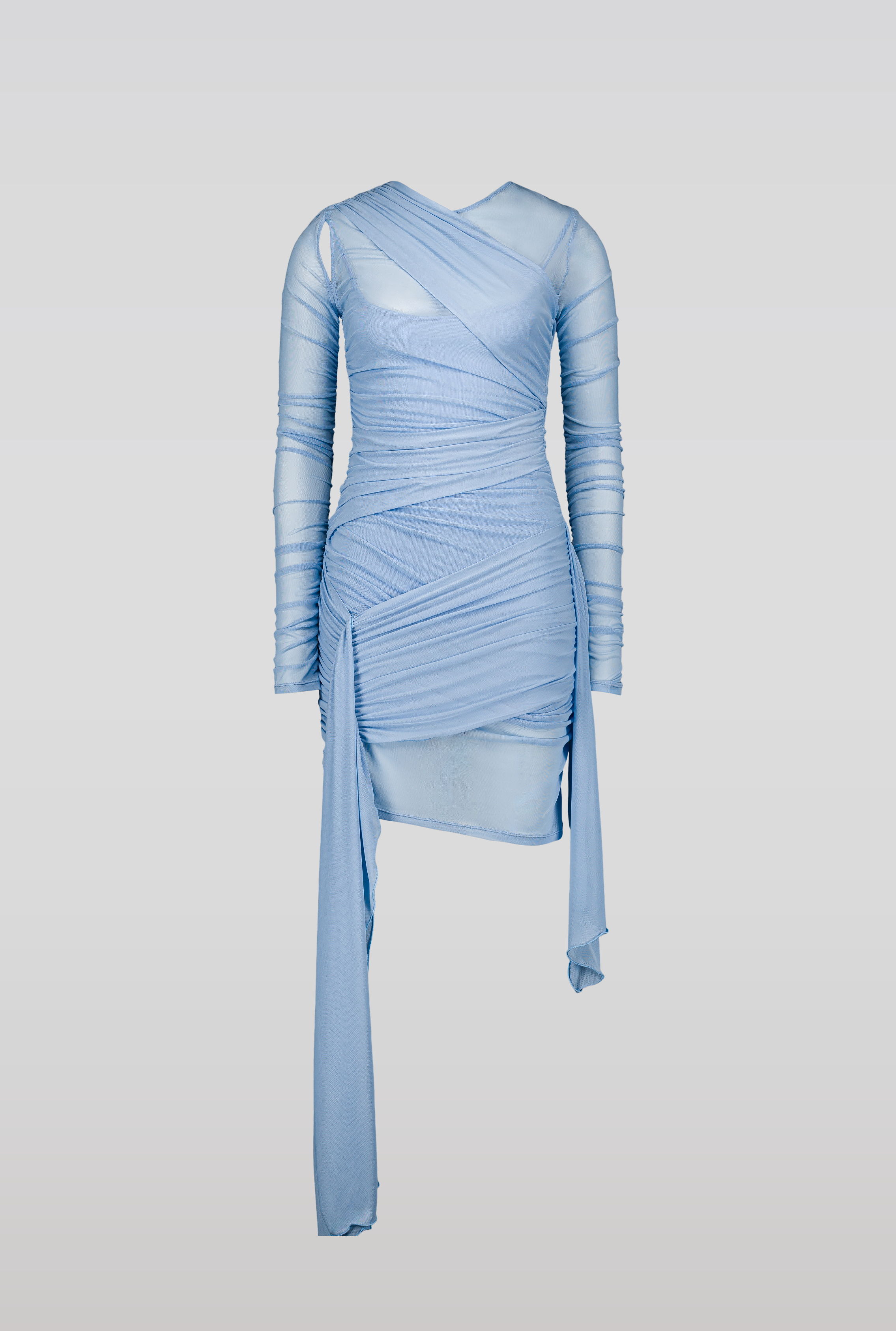 SAEMDI Draped Mesh Dress - Baby Blue