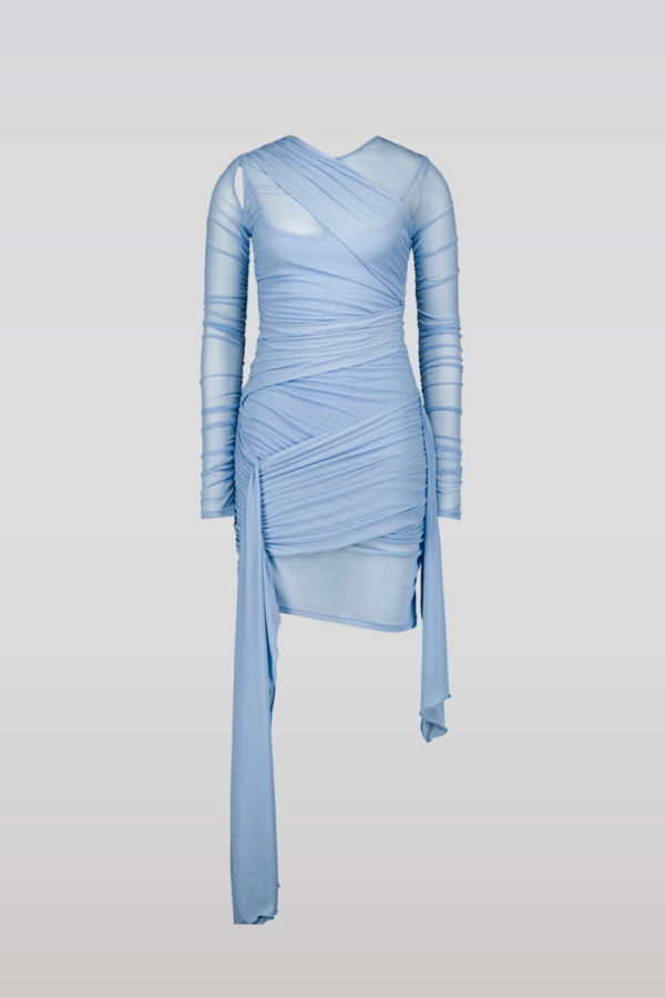 SAEMDI Draped Mesh Dress - Baby Blue