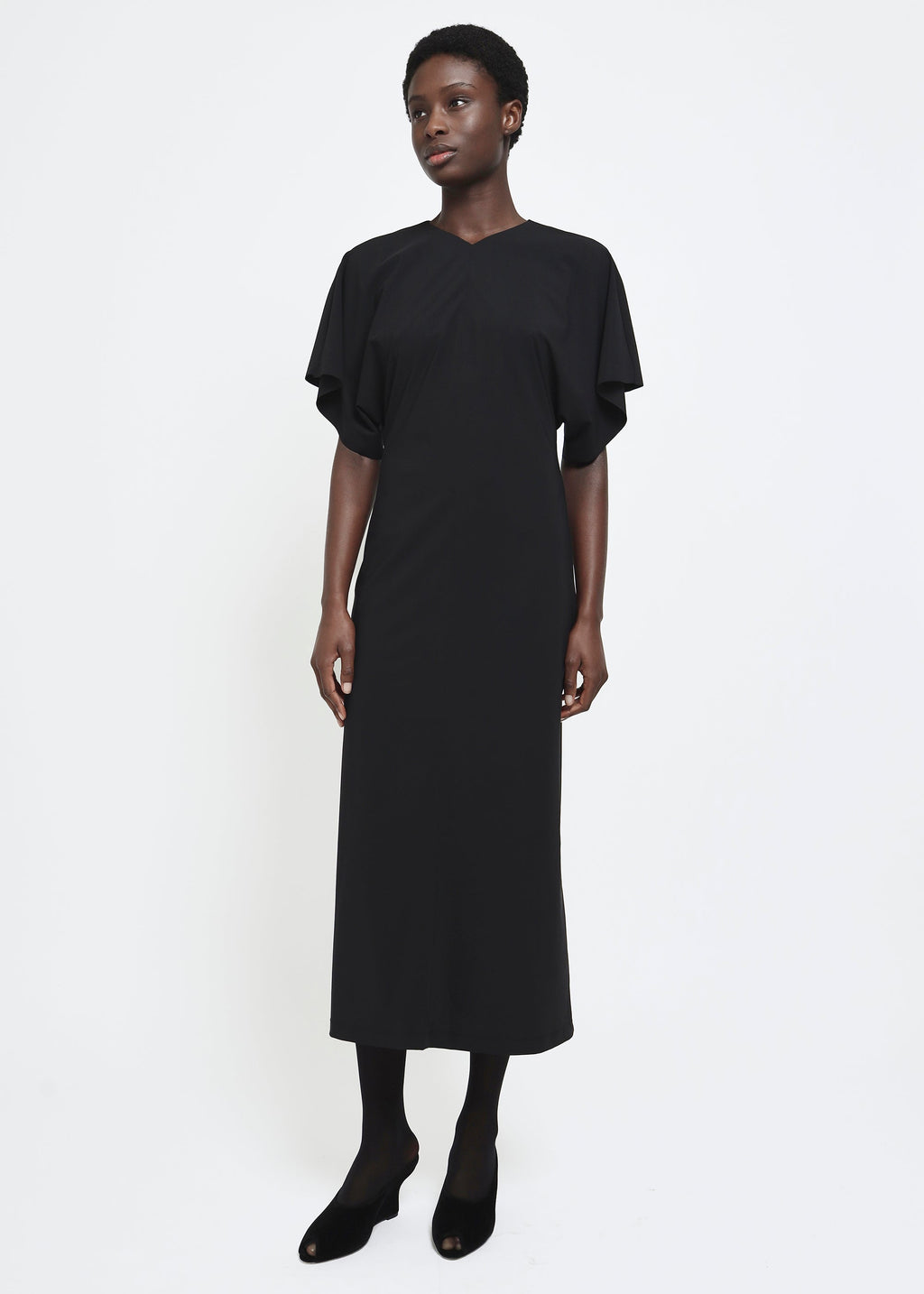 REYÈM Draped Sleeve Midi Dress